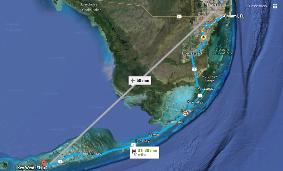 Mapa - Miami para Key West